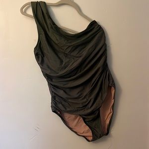 J Crew Ruched one-shoulder one-piece Safari Size 16